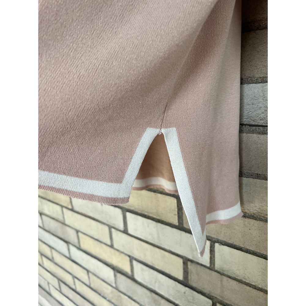 Matching Knit Two Piece Set Top & Wide Leg Crop Pants Tan White Trim Size Medium - Picture 5 of 10